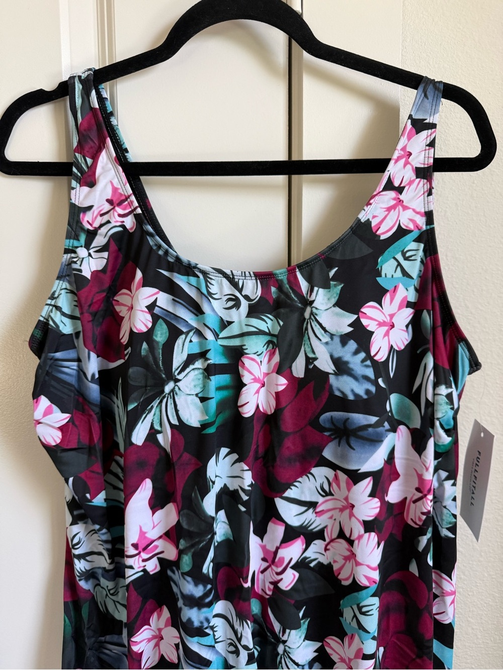 FULLFITALL Swimsuits Tankini Built In Bra Floral Black Pink Size 14 PTP 21” - Picture 5 of 10